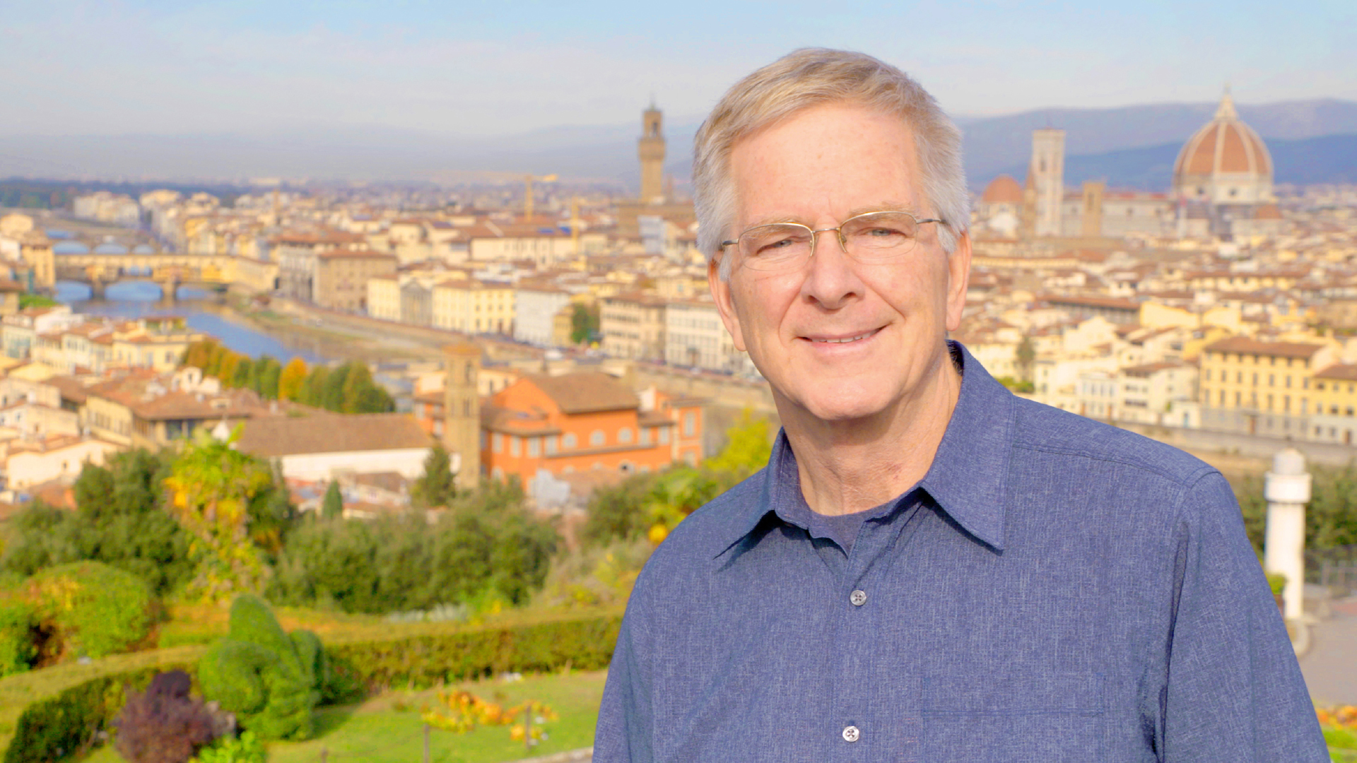 Rick and the view from Florence’s Piazzale Michelangelo. Photo: Rick Steves’ Europe.
